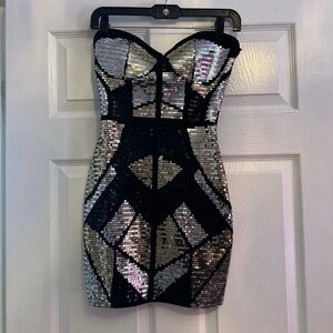 Sequin Strapless Mini Dress- XS